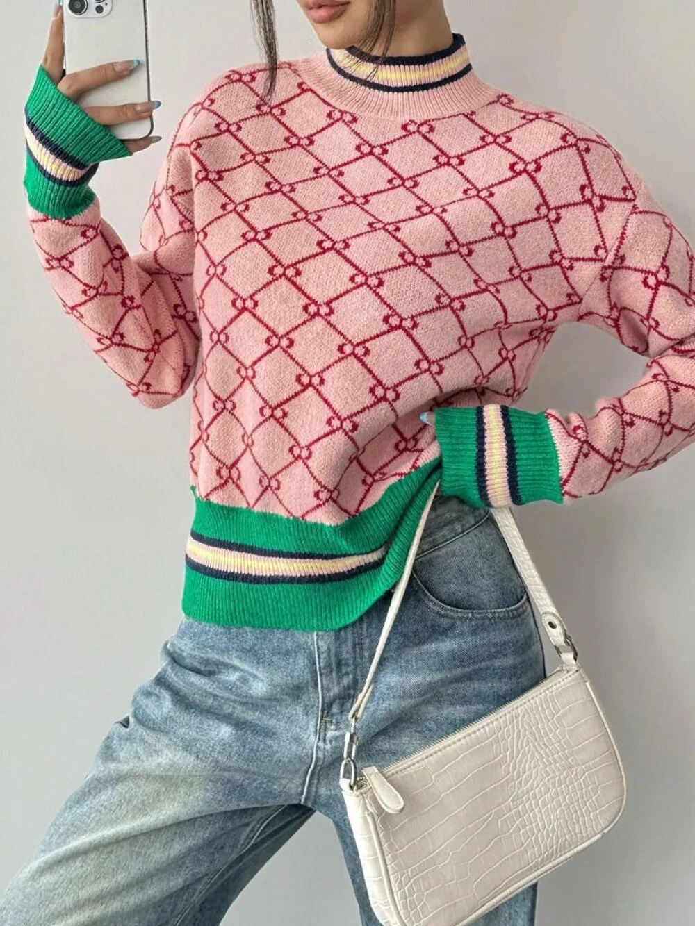 Pink Regular Casual Women's Drop Shoulder Round Neck Rib-Knit Pullover sweater